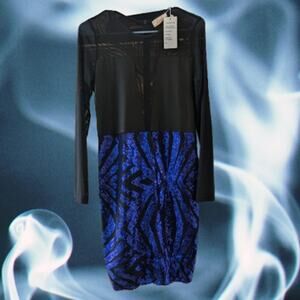 Red Dot Boutique Large NWT Blue and black long sleeve woman's dress.